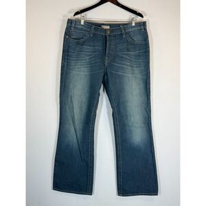 Mek Denim Cypress Boot Cut Jeans Blue Wash 38x34 Embroidered Pockets